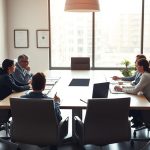 A Modern Professional Office Setting With A Large Conference Table Surrounded By Comfortable Chairs. Soft Natural Lighting Filters In Through The Large Windows, Casting A Warm Glow On The Scene. On The Table, There Are Documents, Pens, And A Laptop, Hinting At An Important Legal Discussion Taking Place. The Walls Are Adorned With Framed Certificates And Awards, Exuding An Atmosphere Of Authority And Expertise. The Mood Is One Of Thoughtful Deliberation, With A Touch Of Seriousness As The Individuals Work Together To Find Amicable Solutions And Strategies To Avoid Legal Complications.